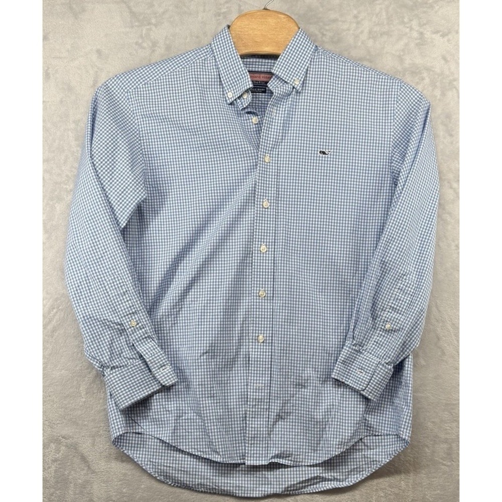 Vineyard Vines Whale Shirt Plaid Check Button Down Cotton‎ Blue Men's M